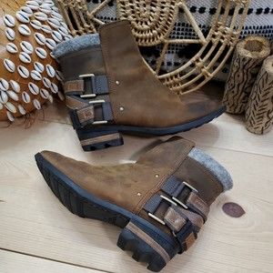 Sorel Lolla Waterproof Leather Booties Ankle Boots Buffalo Brown Women's US 6.5